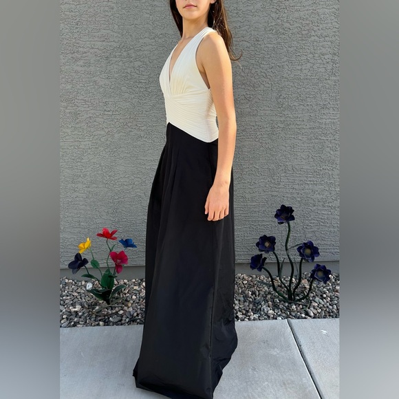 NWT BCBGMaxAzria Gardenia Halter Neck Gown Pleated Cream Crepe & Black Taffeta - Picture 11 of 13